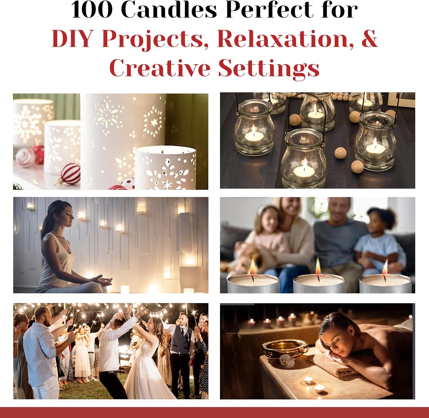 100 Pk White Unscented Tealight Candles Metal Cups