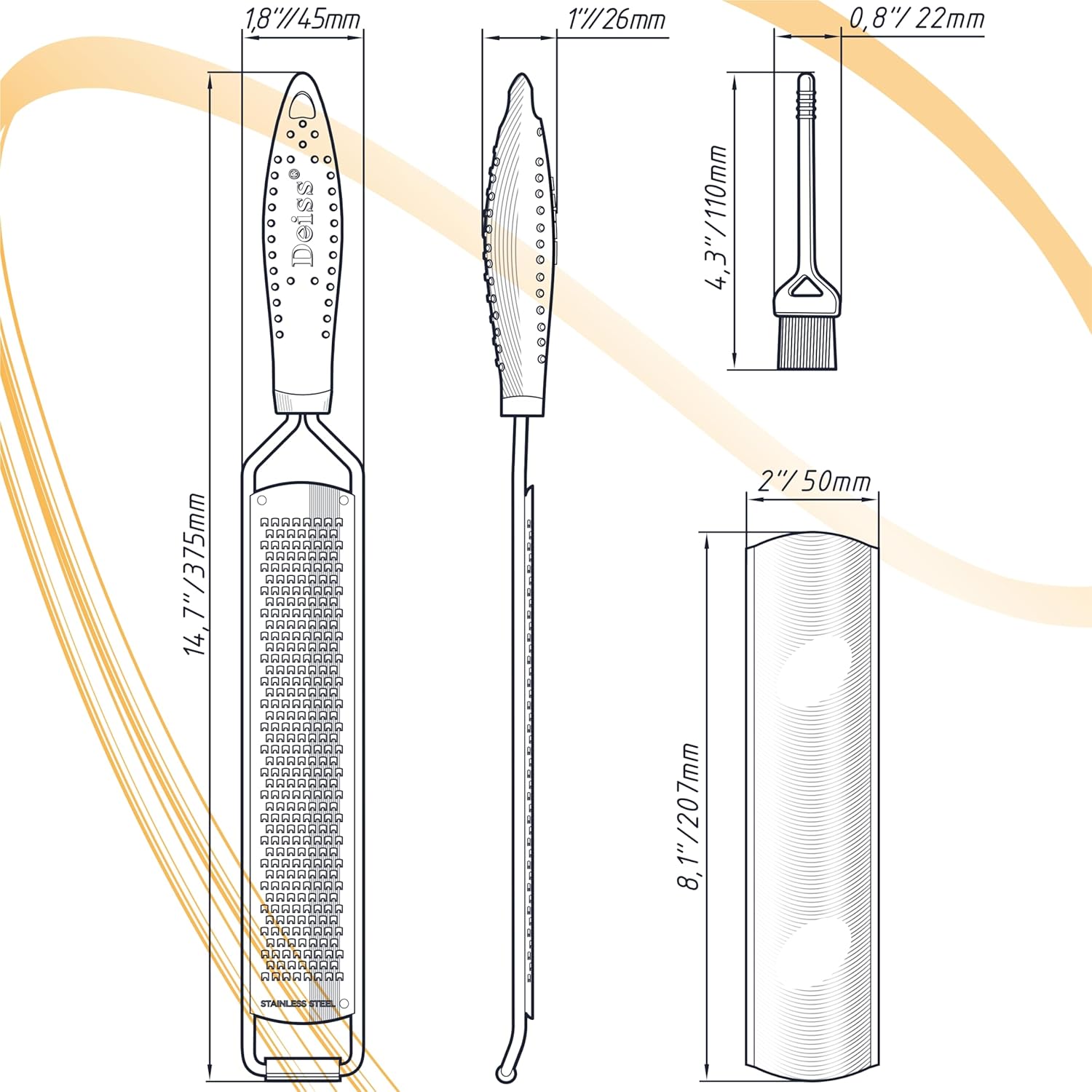 Deiss PRO Lemon Zester Heavy Duty Cheese Grater