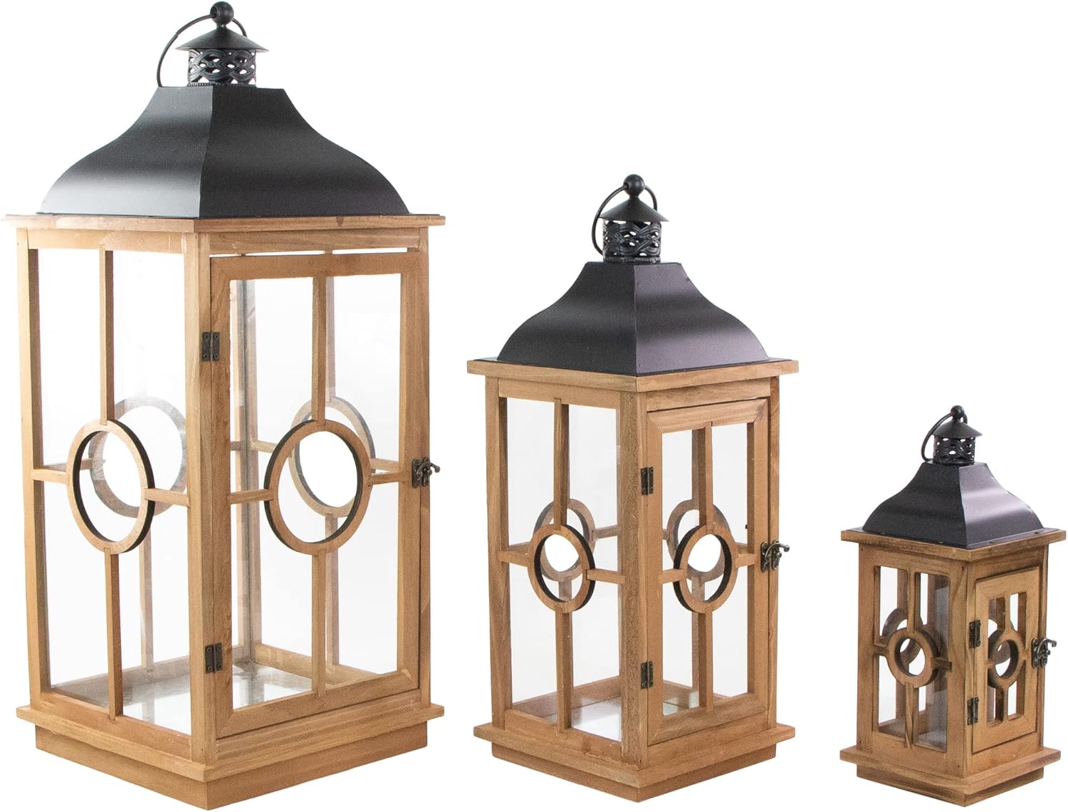 Natural Wood Candle Lantern Set