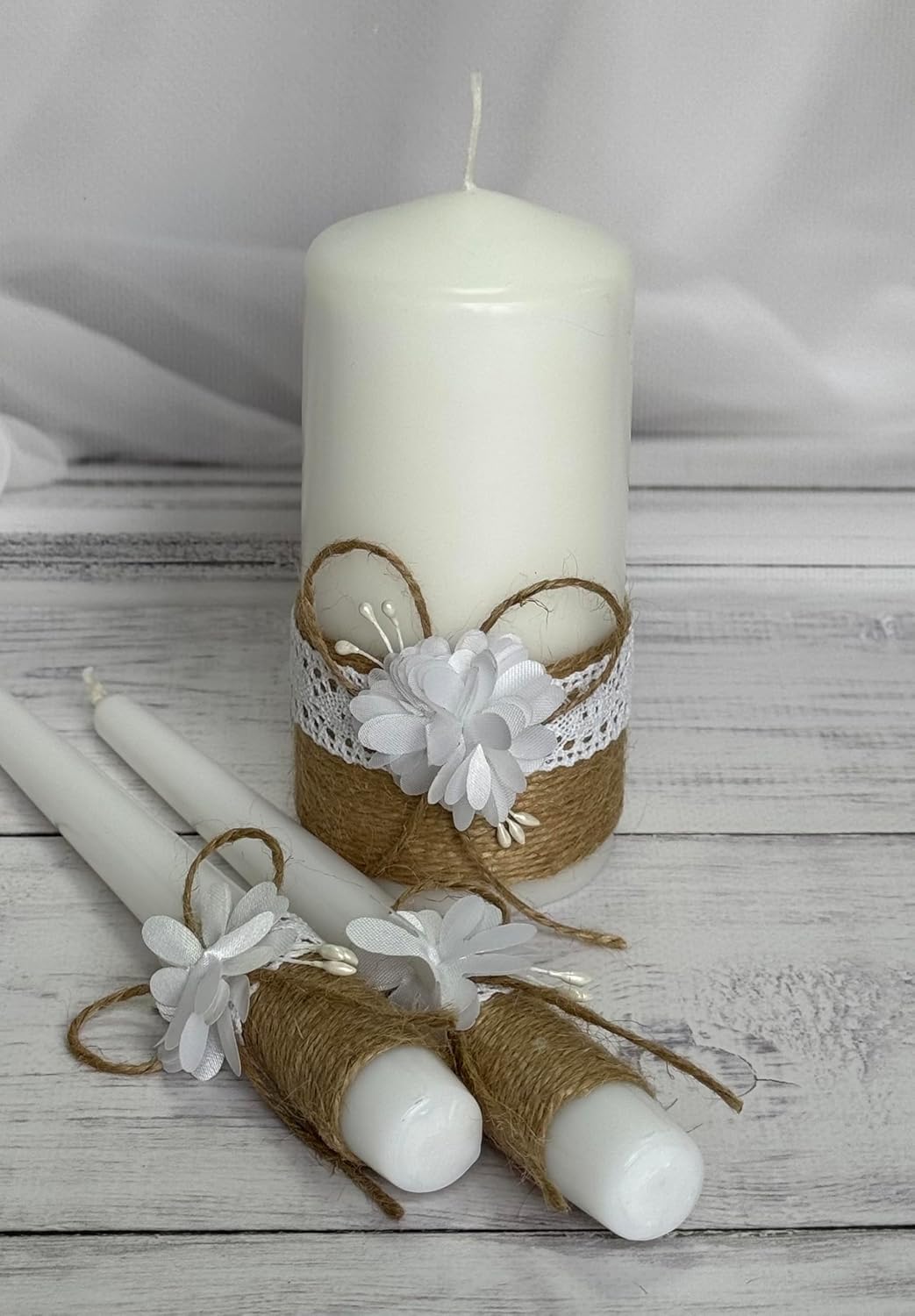 Rustic Wedding Unity Candle Set - 6 Pillar and 2 10 Tapers