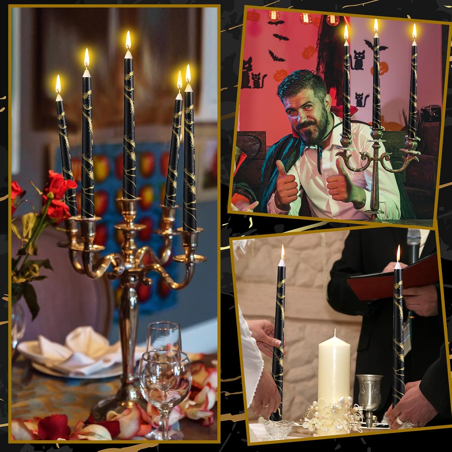 12 Black Taper Candles