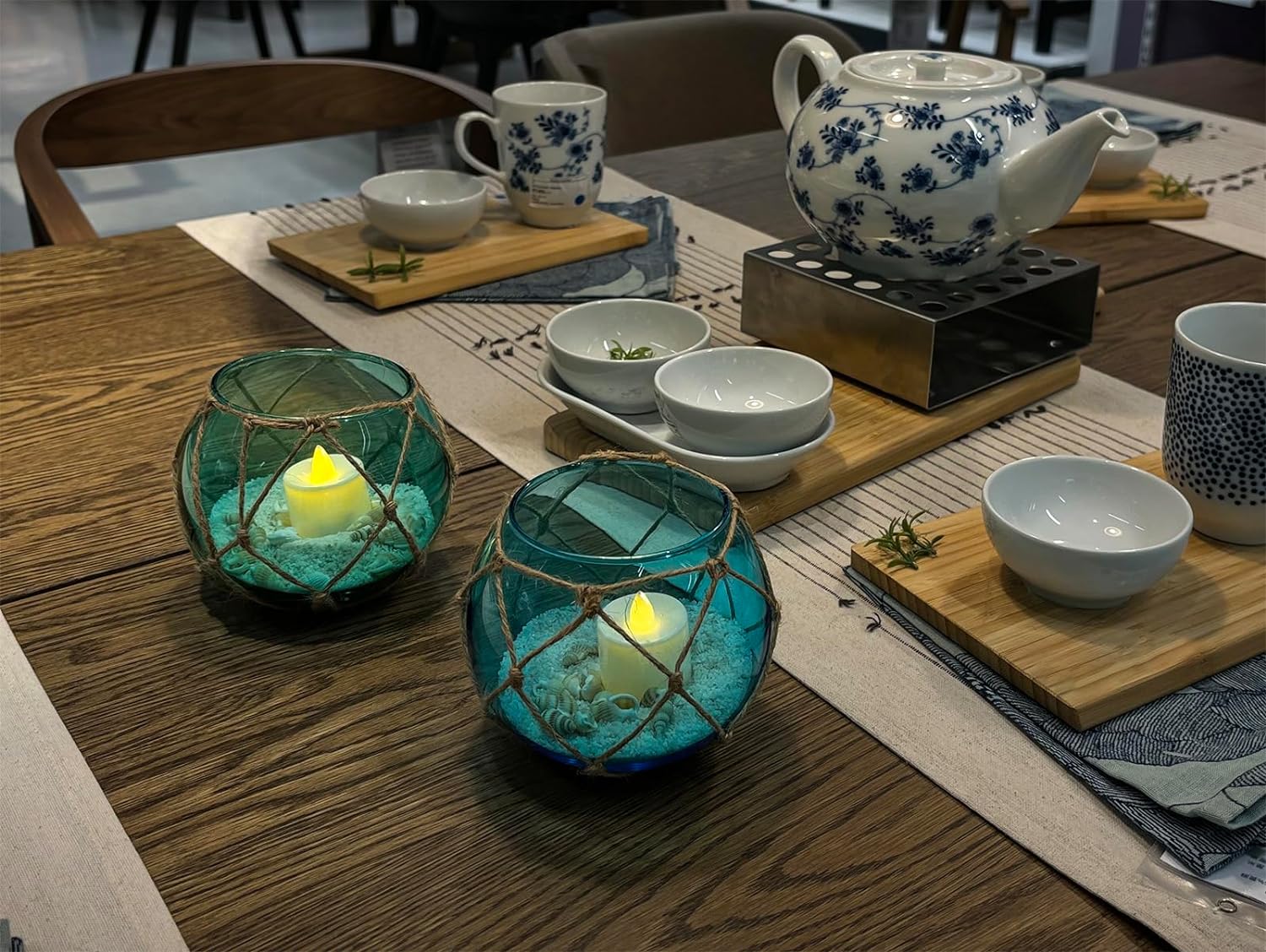 SAILINGSTORY Glass Floating Tealight Holder Set of 2 Coastal Decor