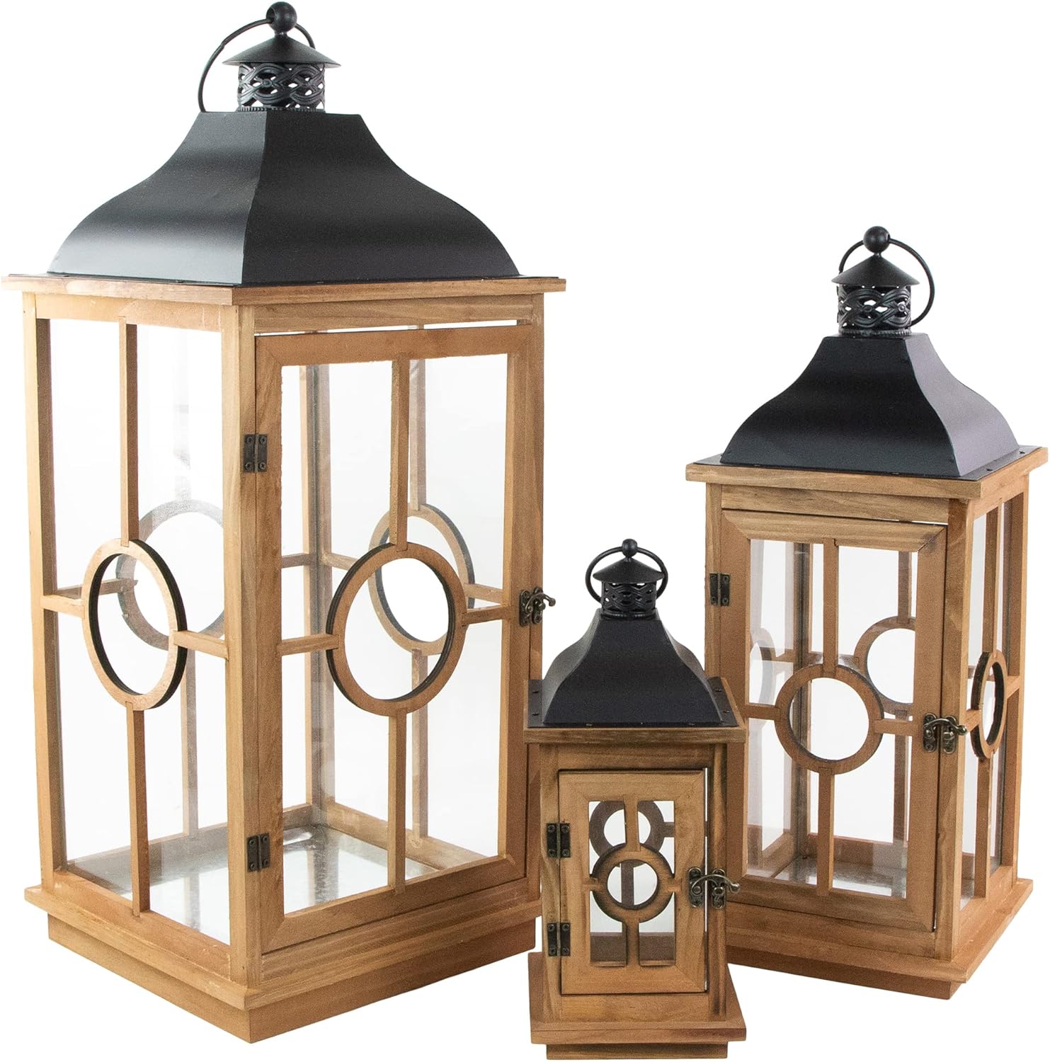 Natural Wood Candle Lantern Set
