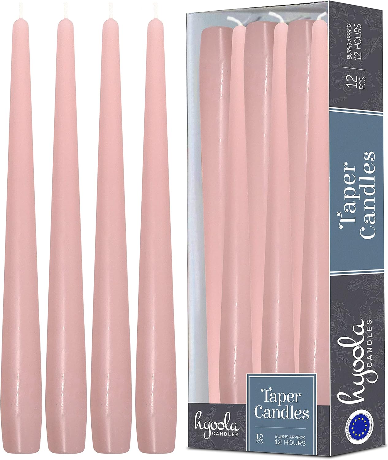 Hyoola Tall Taper Candles - 12 Inch Light Pink Dripless Taper Candles