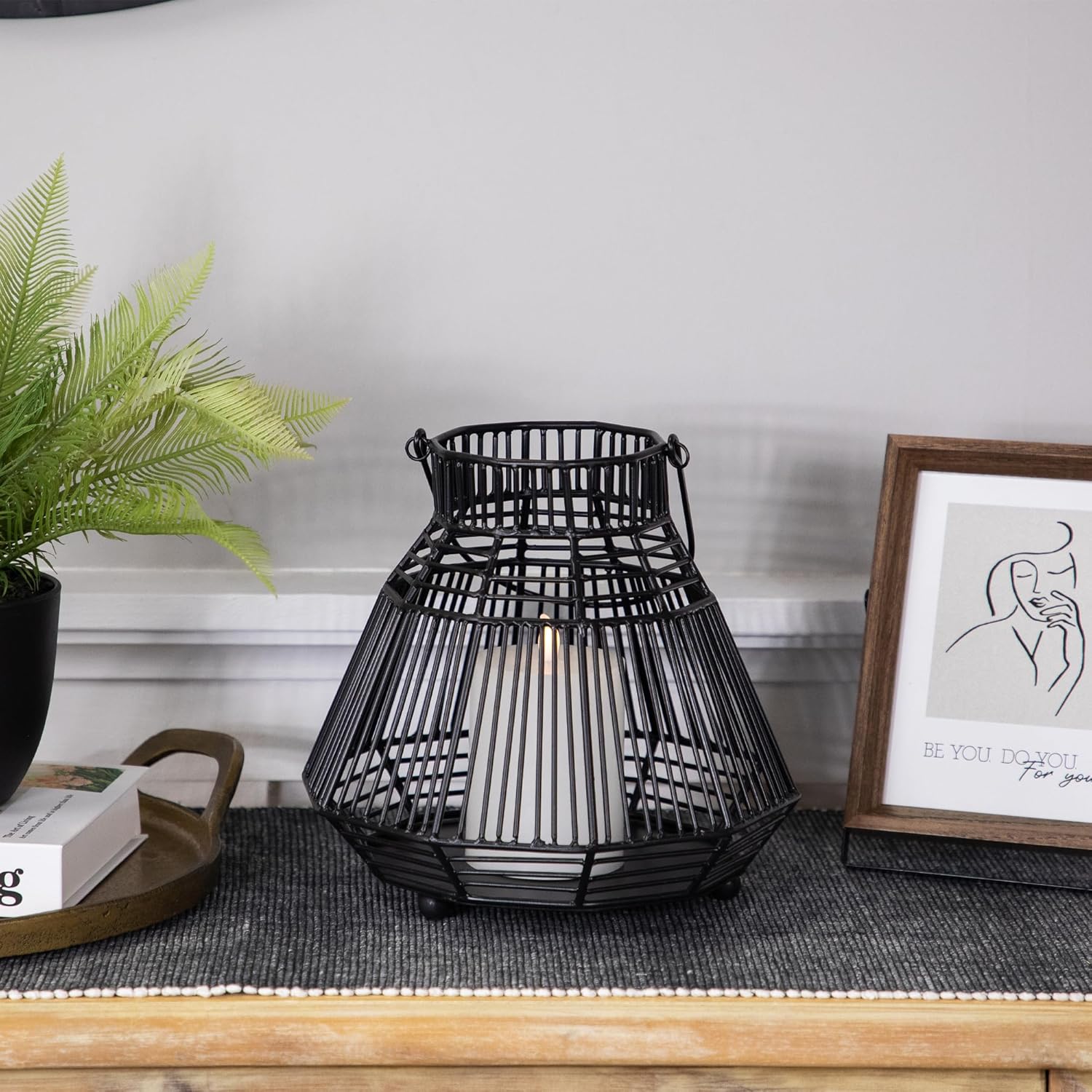 Northlight Medium Iron Geometric Hurricane Candle Lantern 825 Black