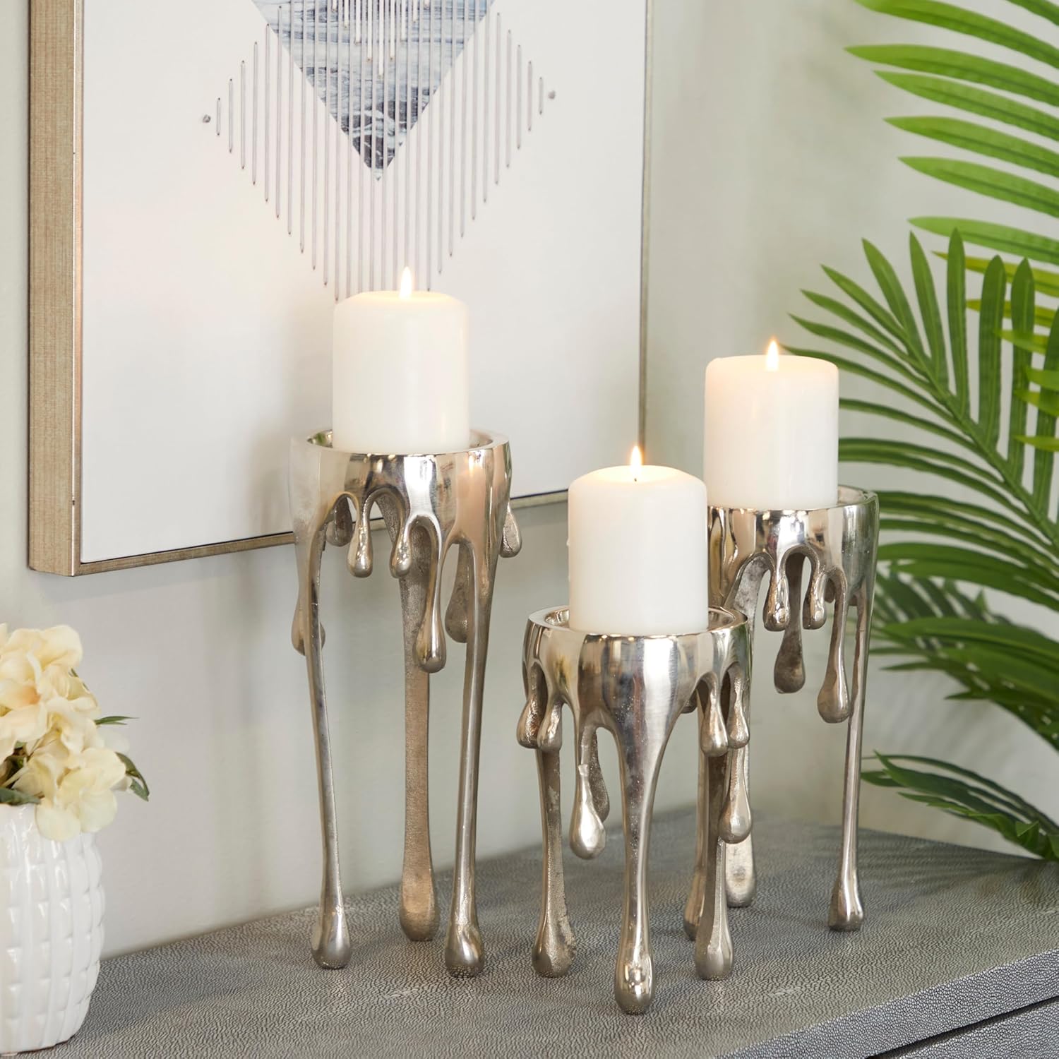 Set of 3Abstract Silver Gold Black Candle Holders for Home