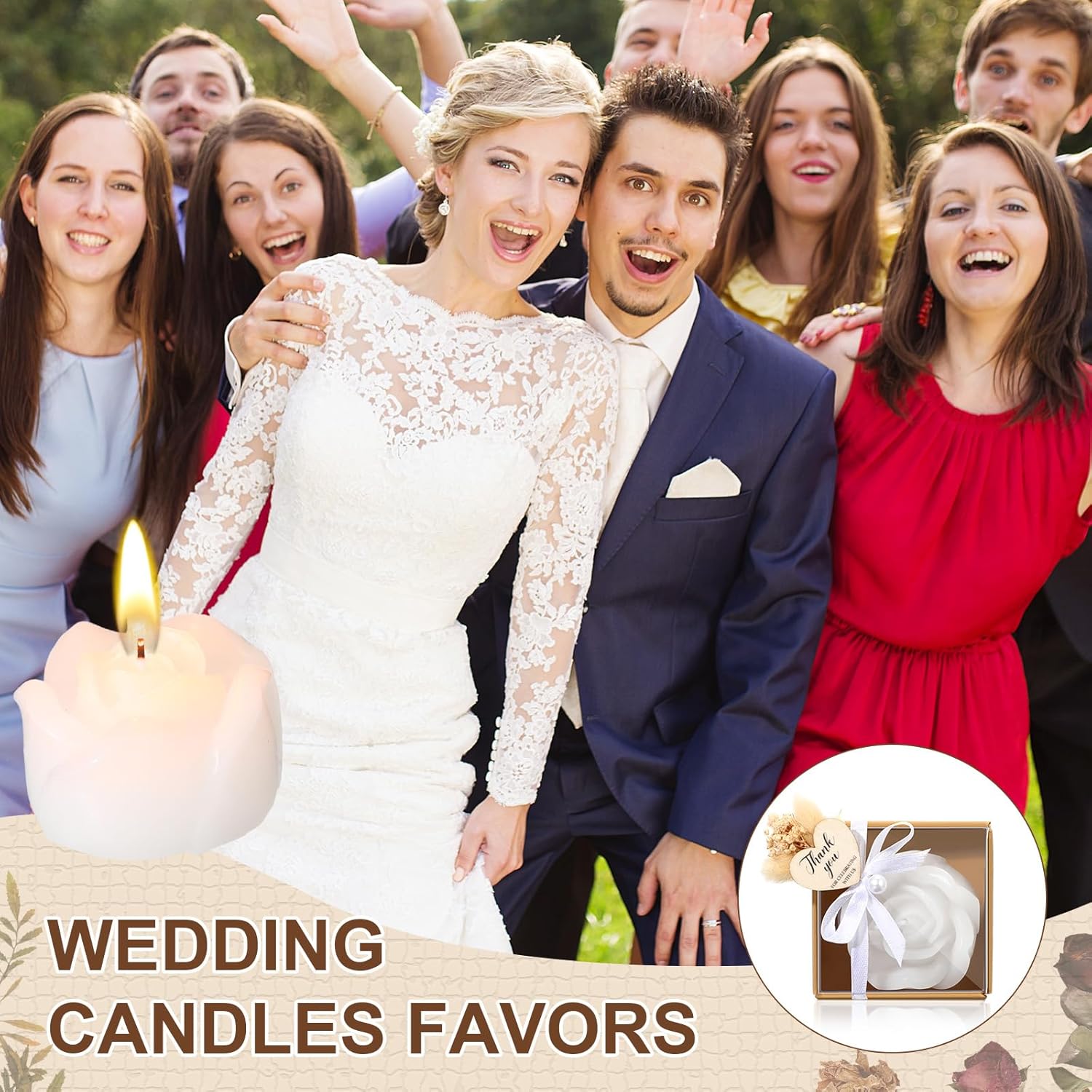 50 Sets Wedding Rose Candles Favor for Gifting