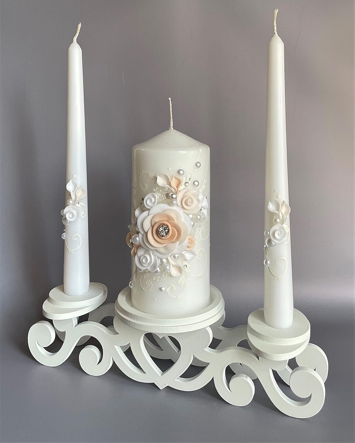 Magik Life Unity Candle Set - Peach Wedding Candles 6 Pillar 2x10 Tapers