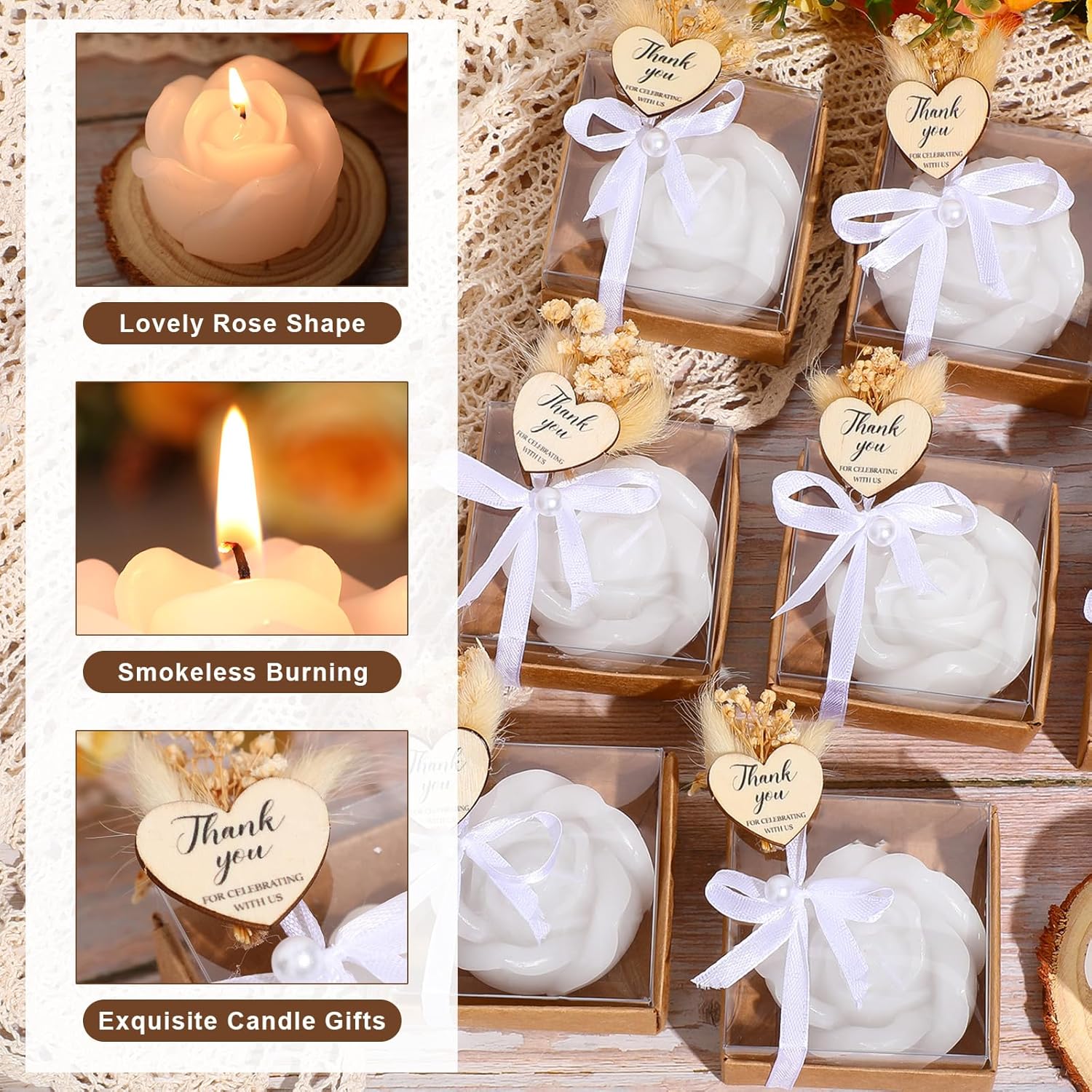 50 Sets Wedding Rose Candles Favor for Gifting