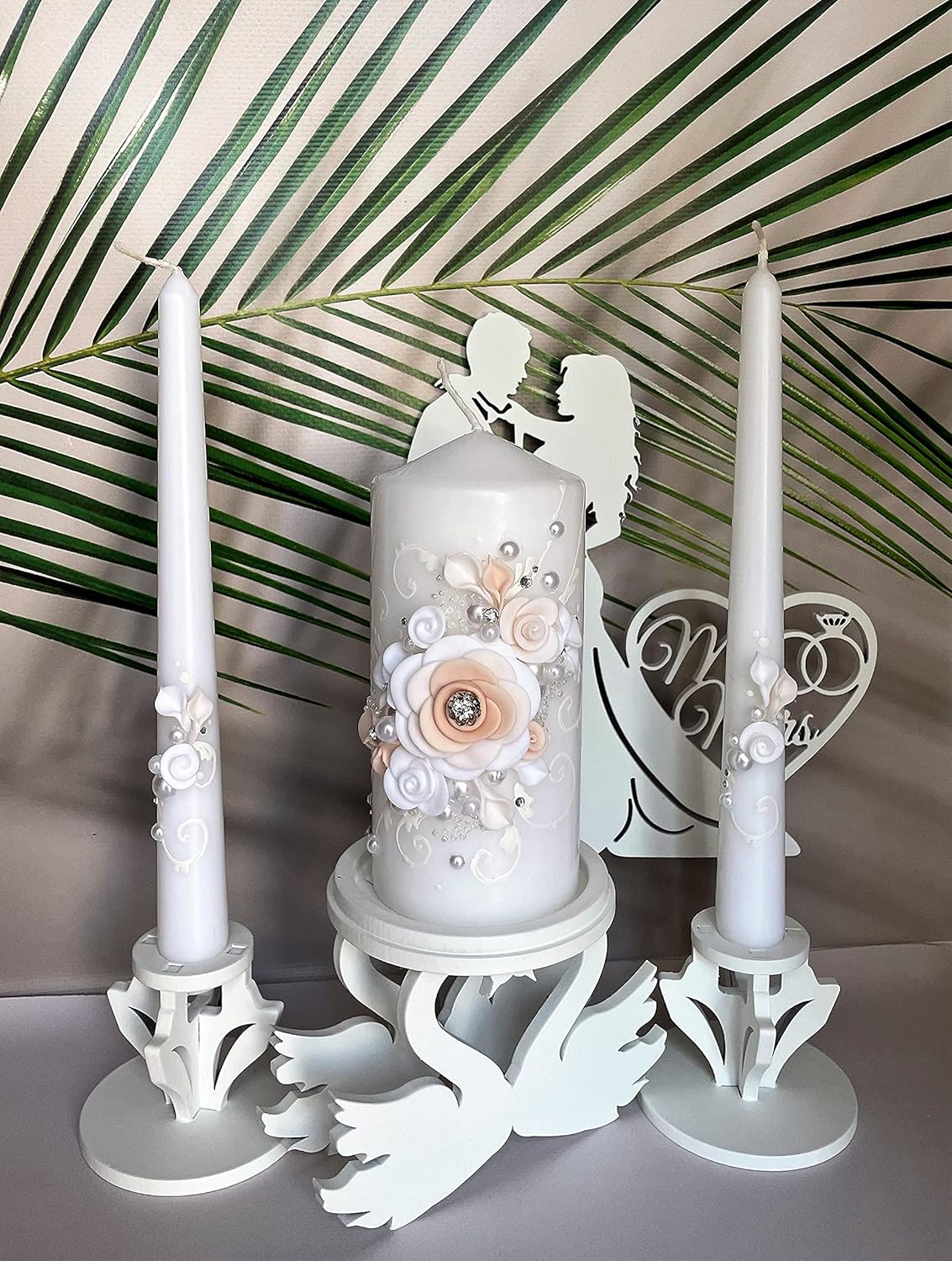 Magik Life Unity Candle Set - Peach Wedding Candles 6 Pillar 2x10 Tapers