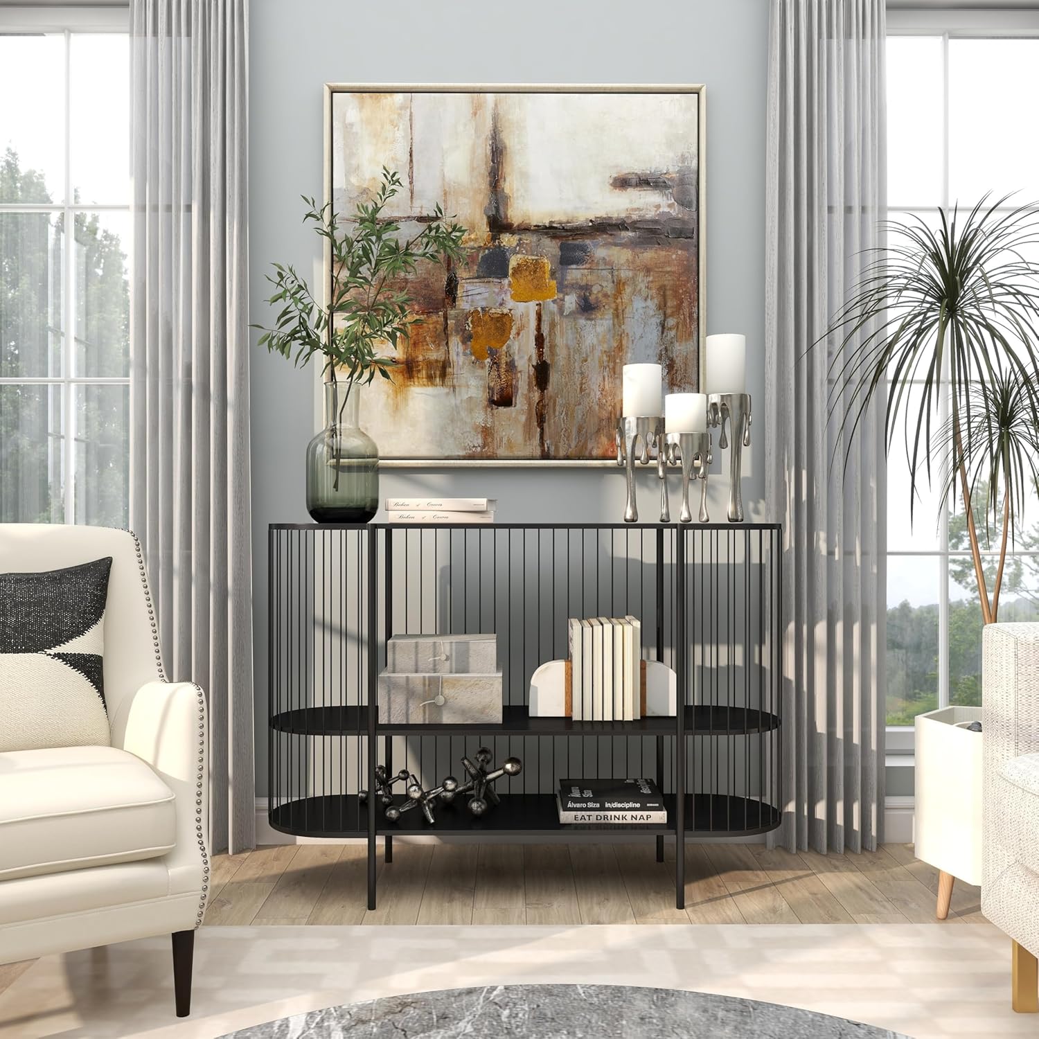 Set of 3Abstract Silver Gold Black Candle Holders for Home