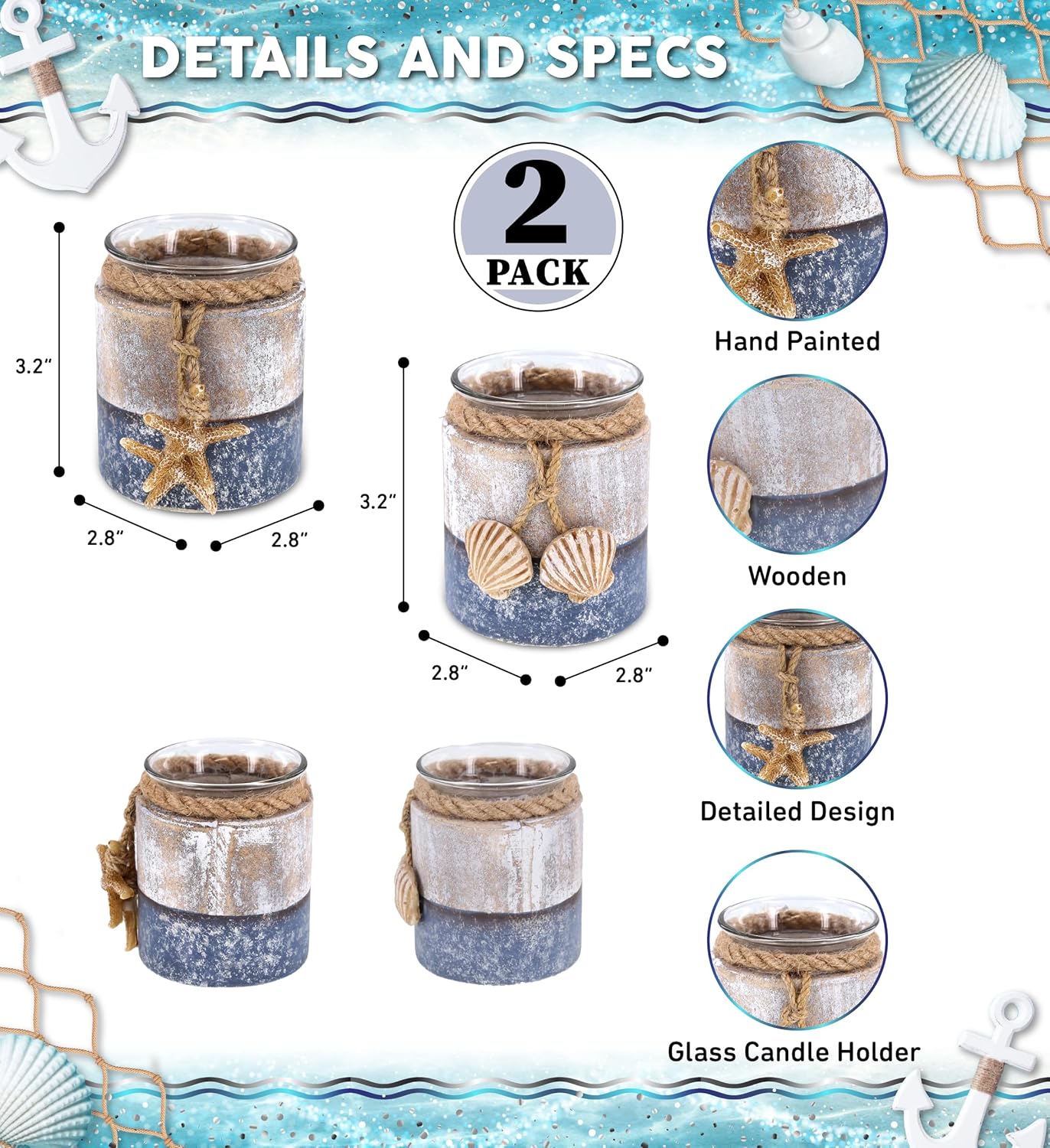 CoTa Global Silver Sea Starfish and Seashell Candle Holder Set