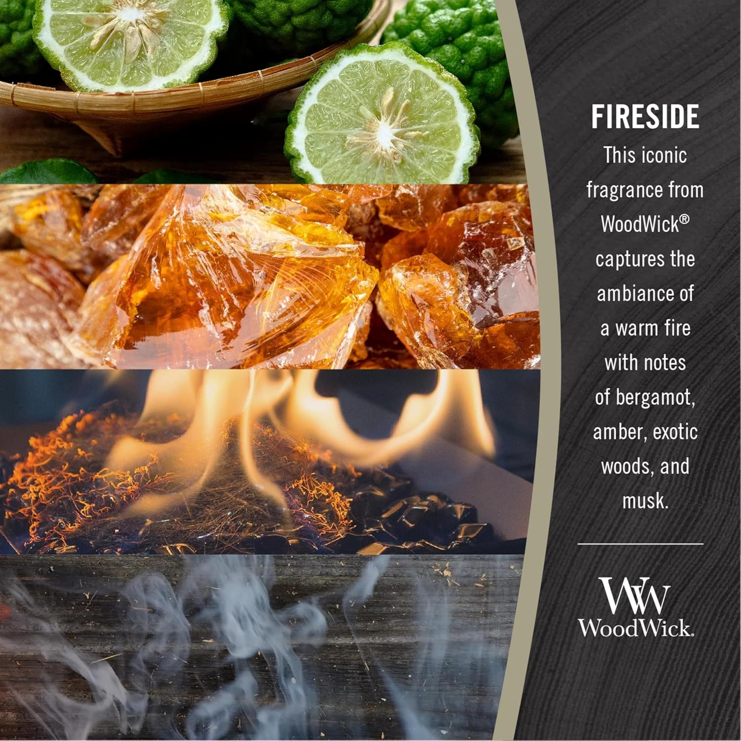 WoodWick Medium Hourglass Candle Fireside Scent Premium Soy Blend
