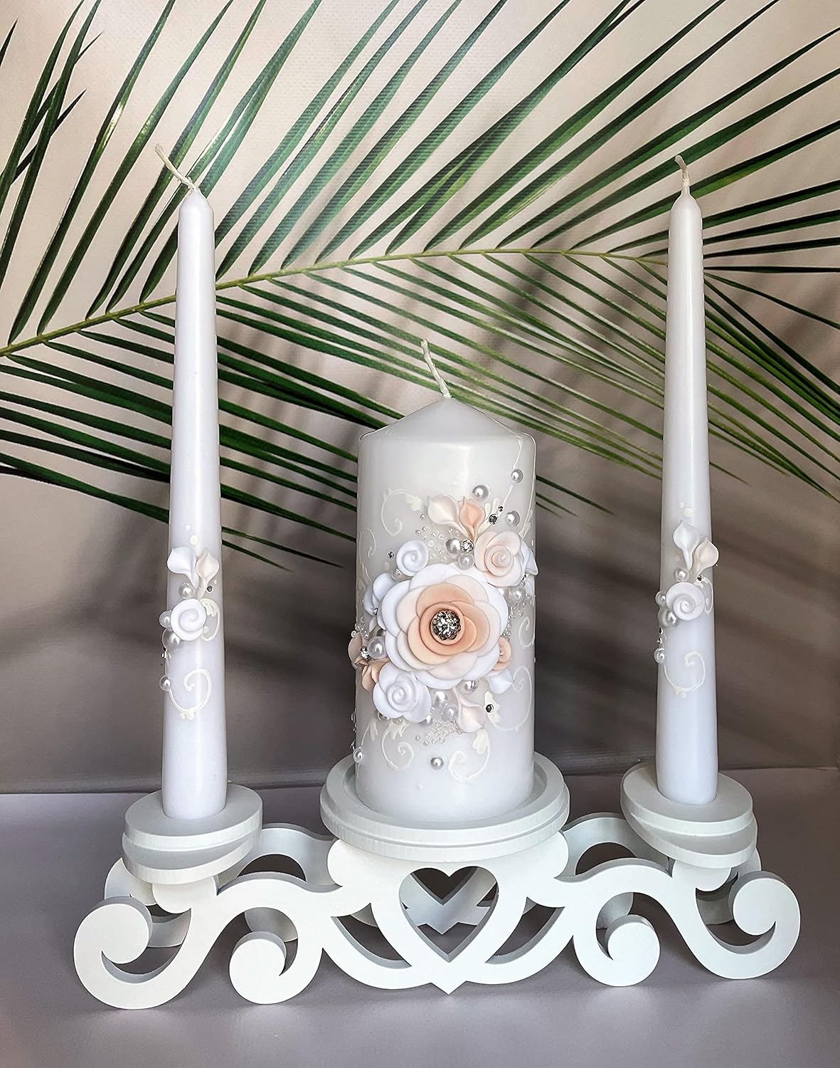 Magik Life Unity Candle Set - Peach Wedding Candles 6 Pillar 2x10 Tapers