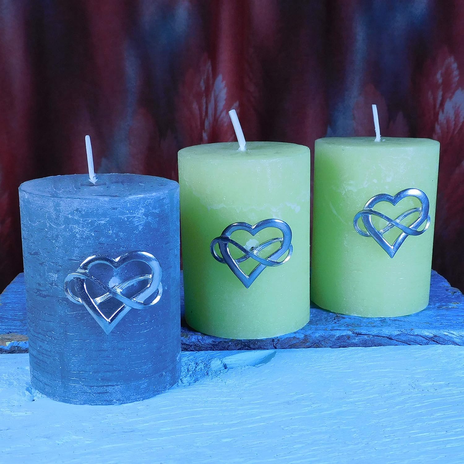 Set of 3 Infinity Heart Candle Pins in Fine Pewter